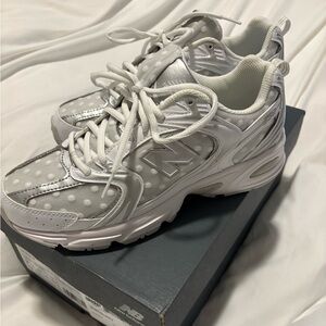 Polka dot New Balance Women's Gray and White Sneakers